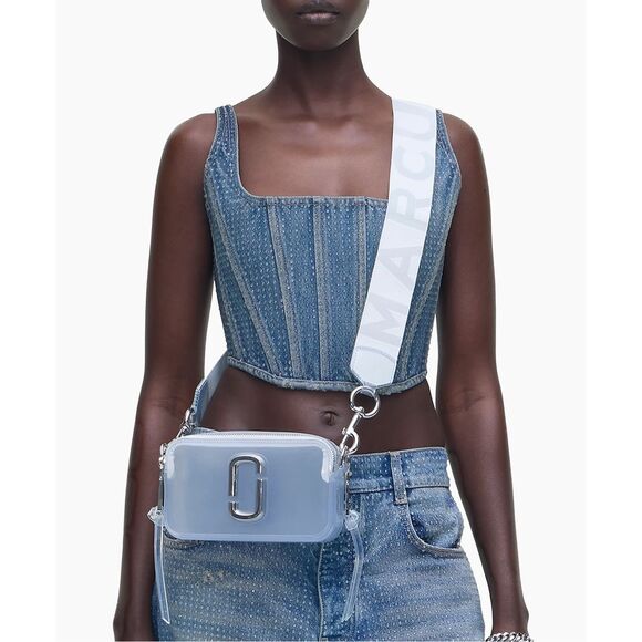 NWT Marc Jacobs Top Zip Wide Strap Jelly PVC Snapshot Crossbody Bag Clear Small - Picture 1 of 16